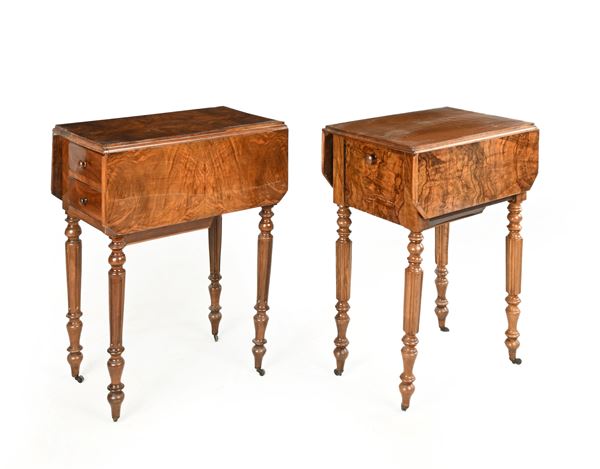 Due tavolini da lavoro in radica, XIX secolo