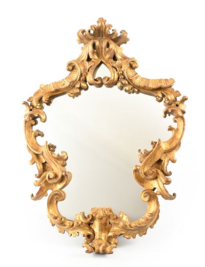 Specchiera in legno scolpito e dorato, fine XIX-inizi XX secolo