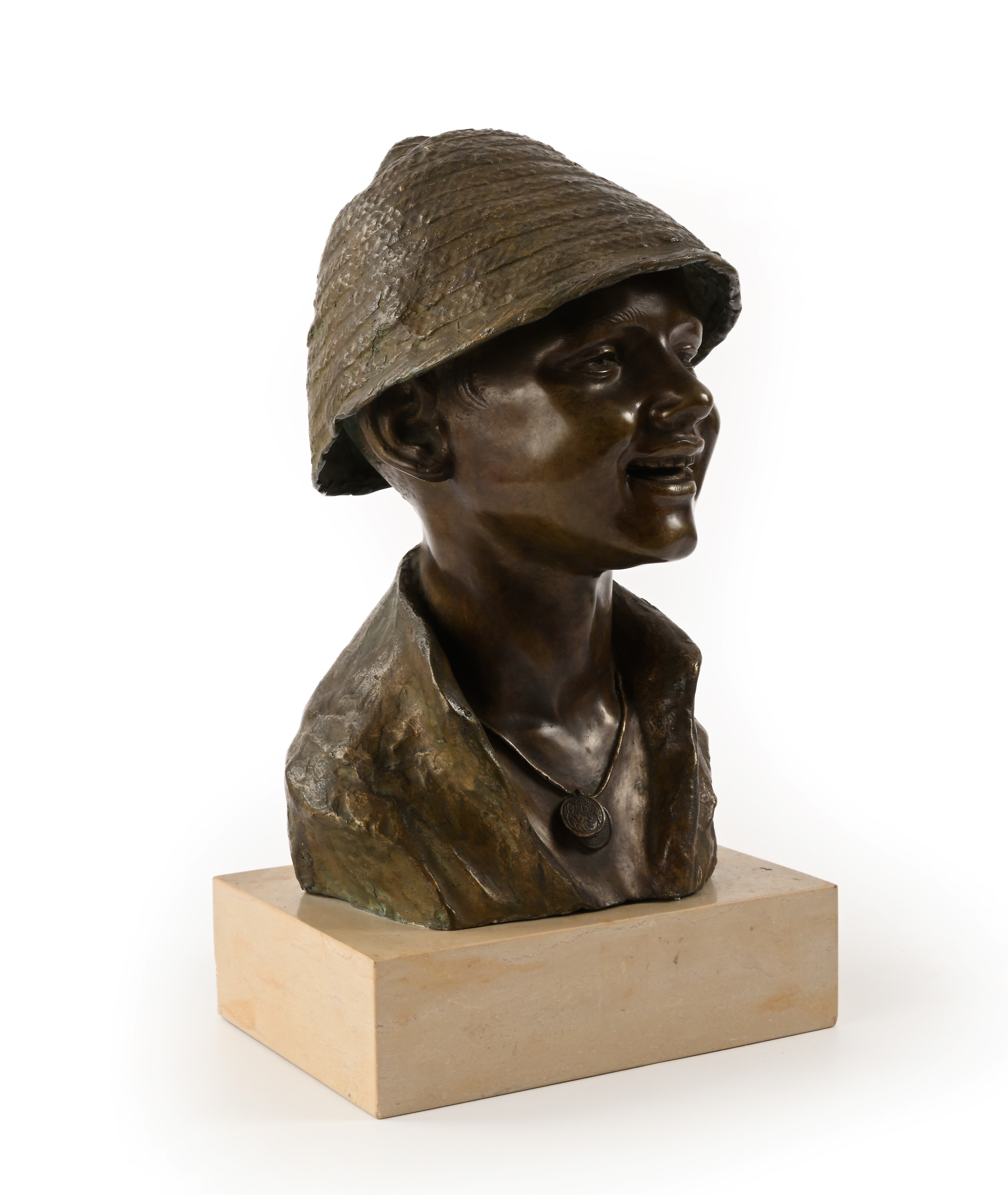 Giovanni De Martino - Testa di scugnizzo in bronzo su base in travertino