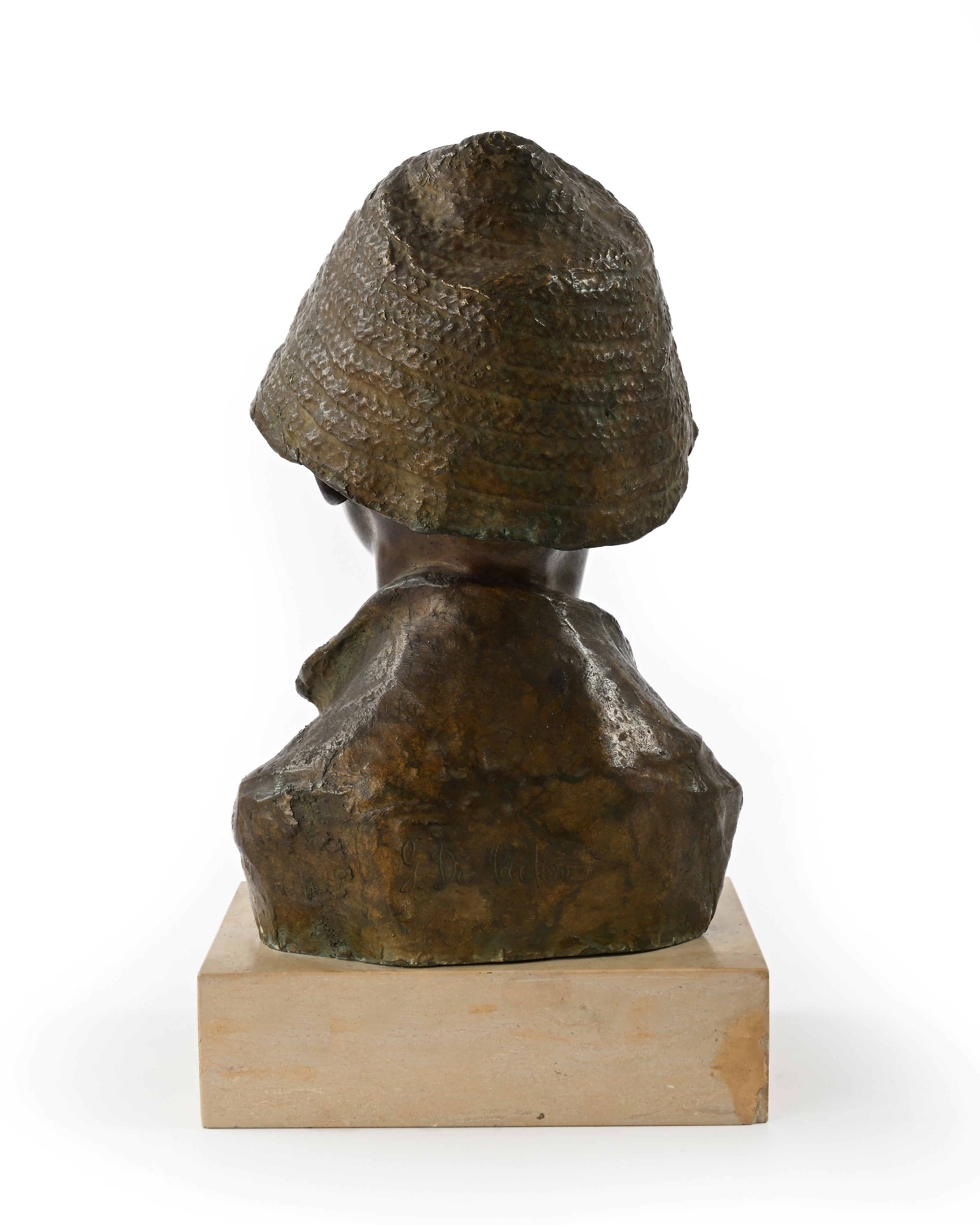 Giovanni De Martino - Testa di scugnizzo in bronzo su base in travertino