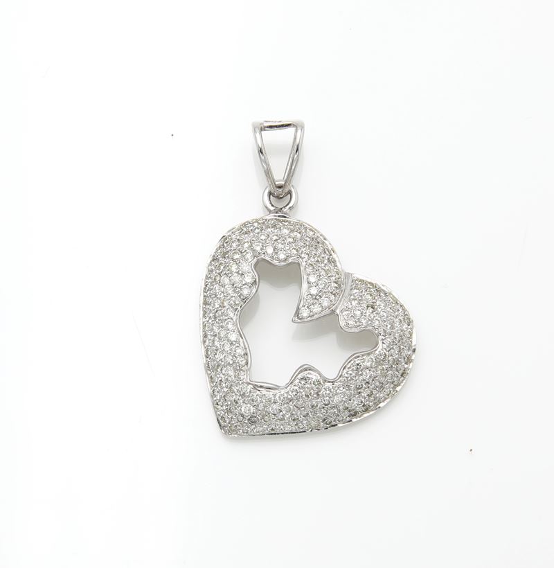 Pendente a cuore in oro bianco 750/000 con brillanti