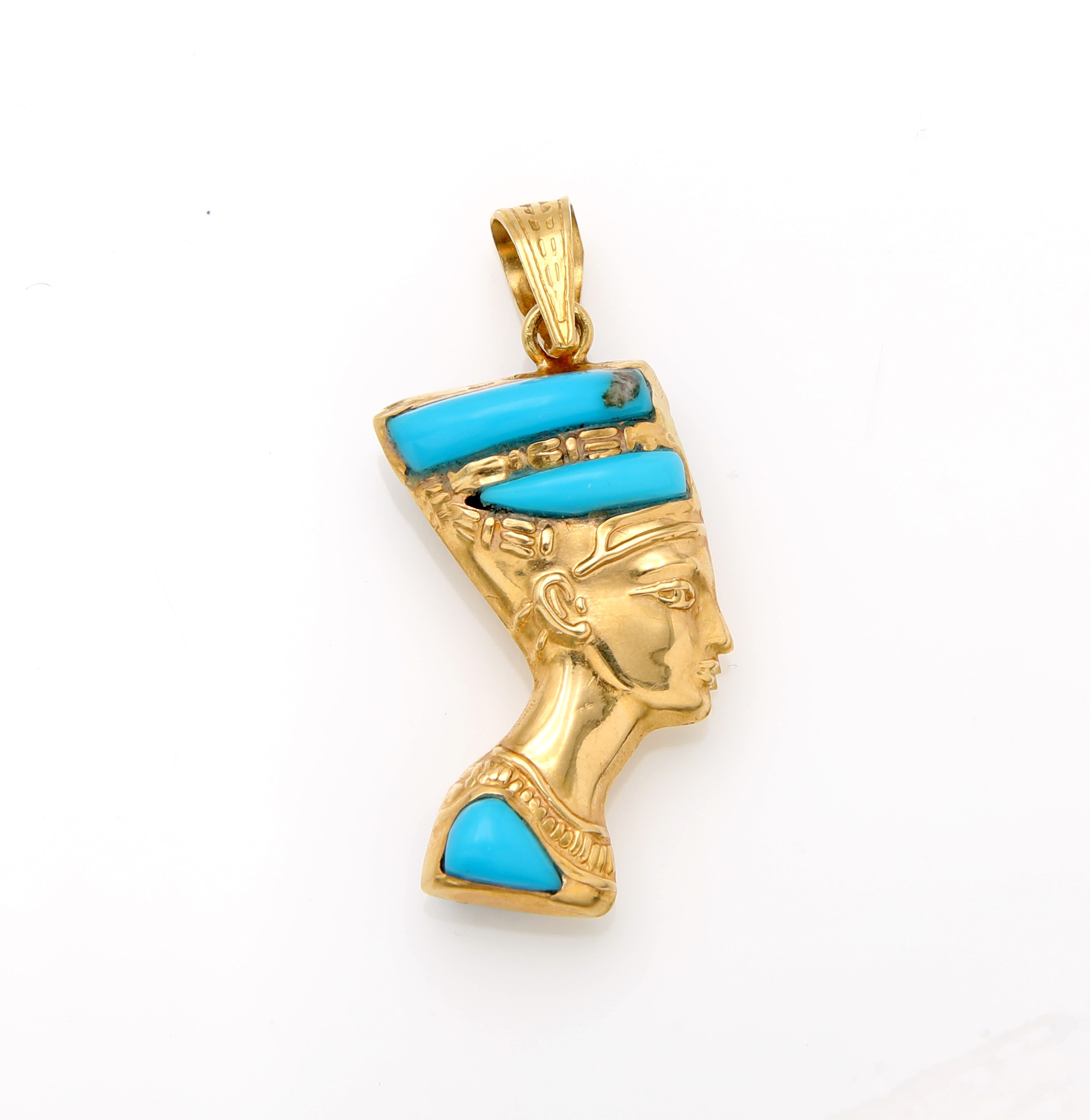 Pendente Nefertiti in oro, lapis e turchese