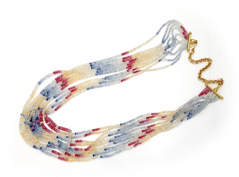 Collana in oro e zaffiri multicolor