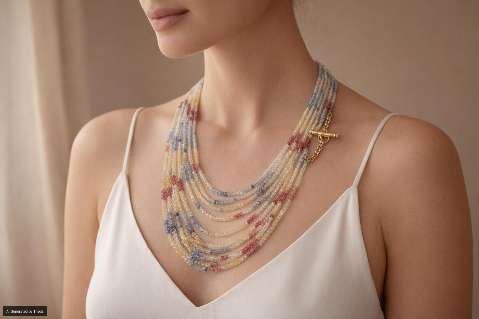 Collana in oro e zaffiri multicolor