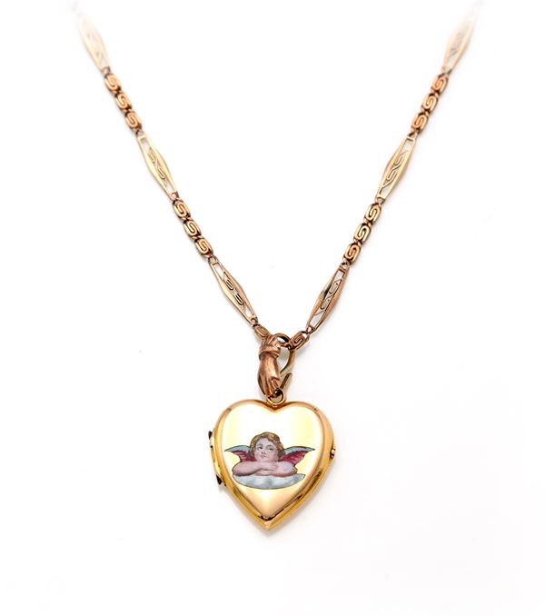 Catena antica con pendente a cuore, portaritratti.
