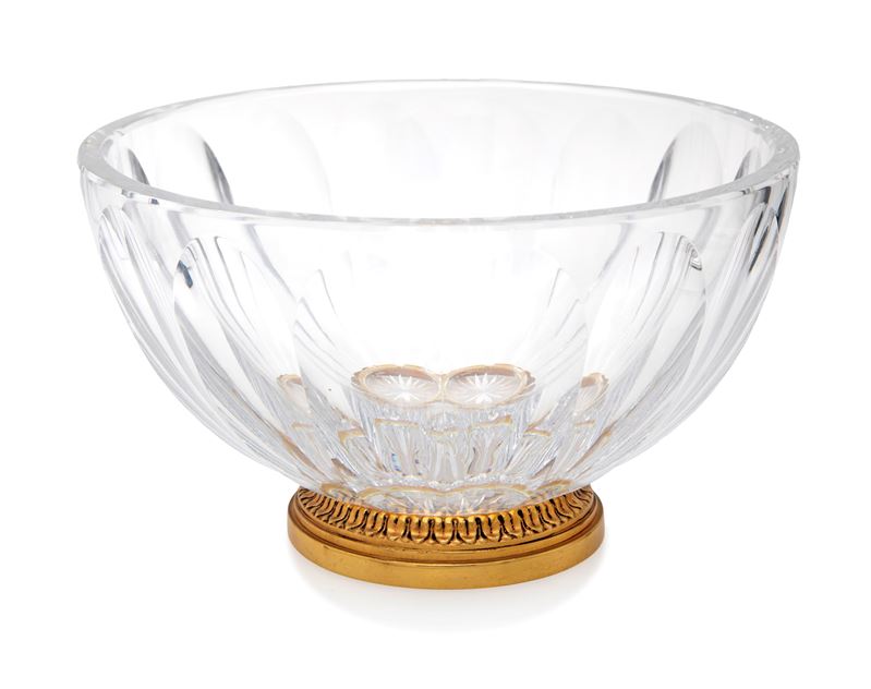 Coppa centrotavola in cristallo e bronzo dorato, Francia, XX secolo