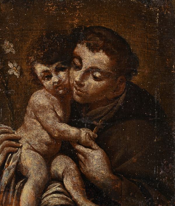 Pittore romano del XVIII secolo - Sant'Antonio con Bambino Gesù e gigli