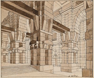 Studio architettonico, penna e acquerello su carta