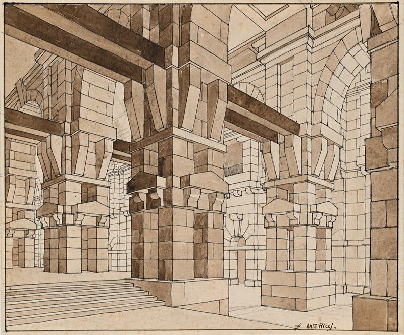 Anto Ricci - Studio architettonico, penna e acquerello su carta