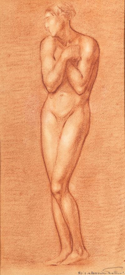 Studio di nudo femminile, sanguigna su carta