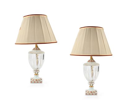 Coppia di lampade in vetro e porcellana, art nouveau