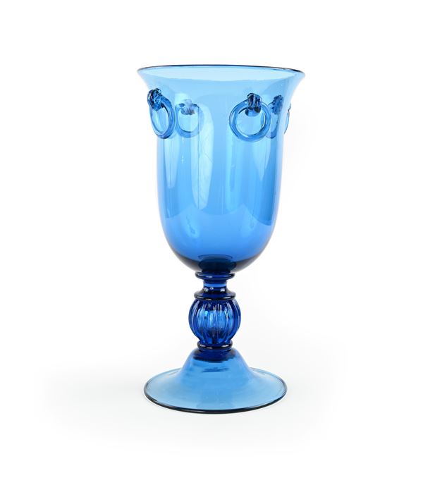 Archimede Seguso - Grande coppa in vetro blu di Murano soffiato