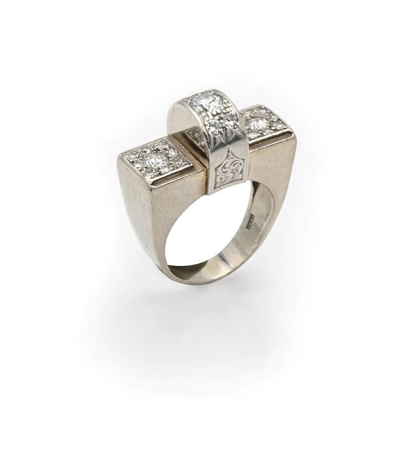 Anello a ponte in oro e platino e brillanti