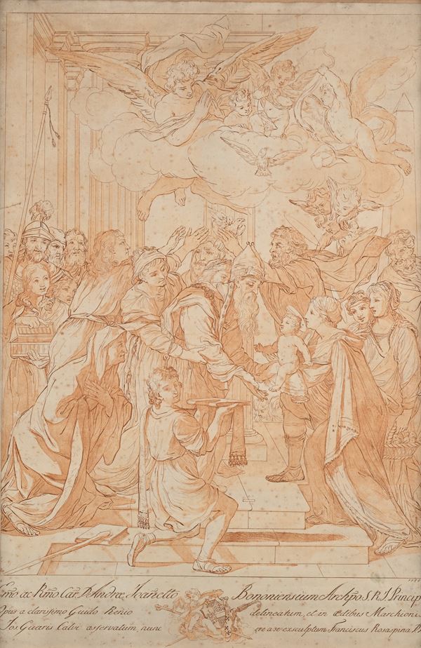 Scuola Romana del XVIII secolo - Studio di Frontespizio con presentazione di Gesù al tempio