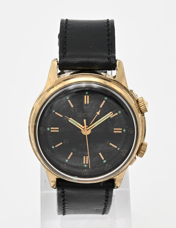 Sekonda Poljot 2612.1 - Orologio da polso svegliarino a carica manuale da uomo in metallo dorato e fondello in acciaio