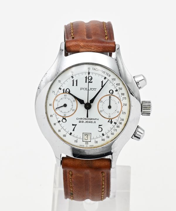 Poljot 3133 - Orologio Cronografo da polso a carica manuale con datario da uomo in metallo cromato