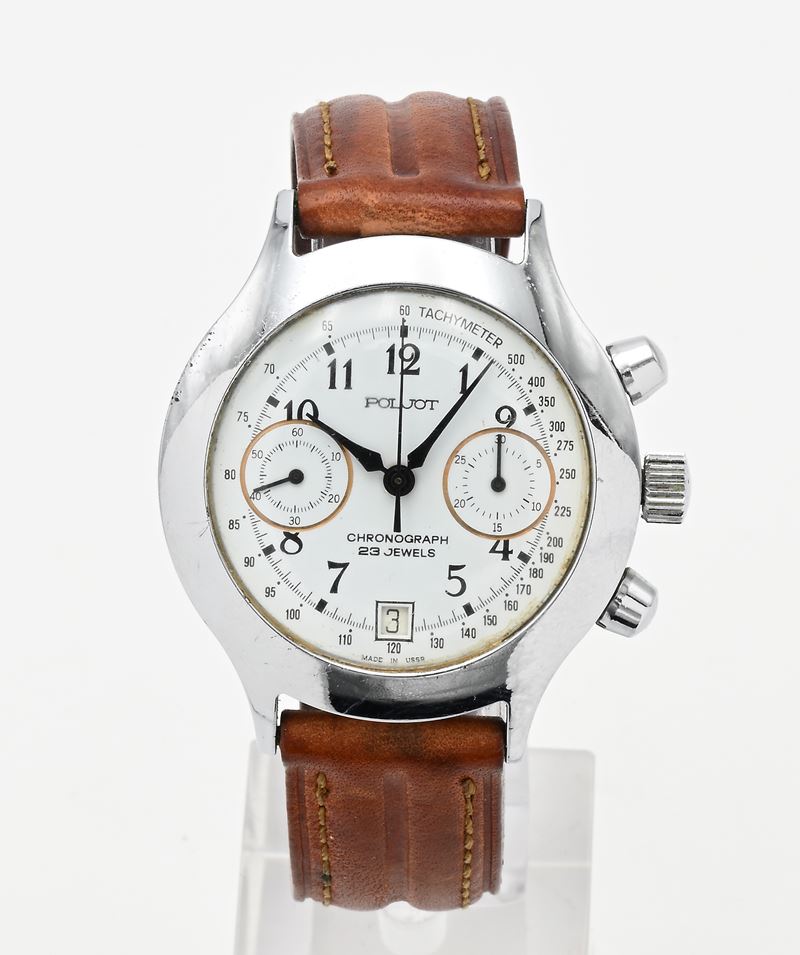 Poljot 3133 - Orologio Cronografo da polso a carica manuale con datario da uomo in metallo cromat...