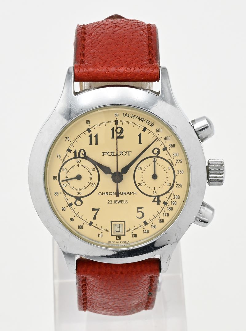 Poljot 3133 - Orologio Cronografo da polso a carica manuale con datario da uomo in metallo cromat...