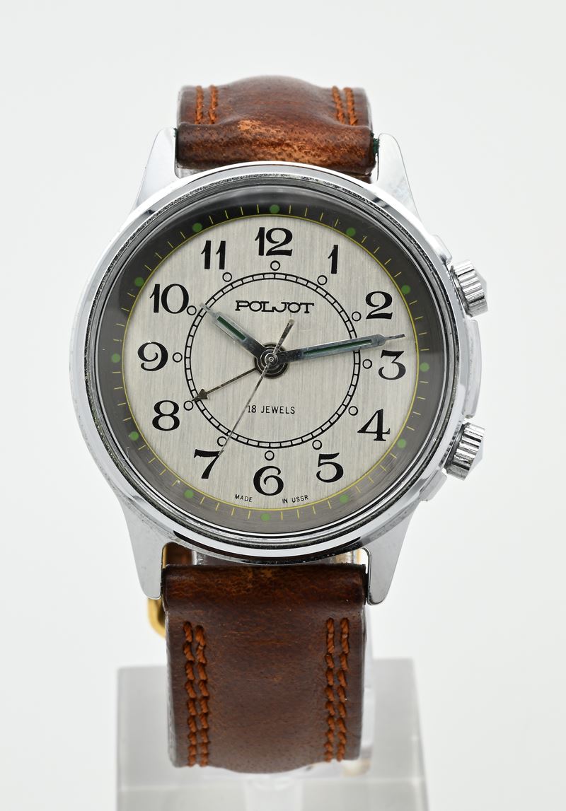 Poljot 2612.1 - Orologio da polso a carica manuale svegliarino in metallo cromato Con lancette ed...