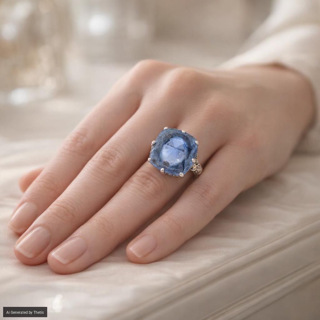 Anello antico in platino, zaffiro e diamanti