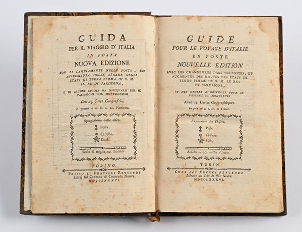 Guida per il viaggio d'Italia in Posta Nuova Edizione  con li cambiamenti nelle Poste, ed accresciuta delle Strade degli Stati di Terra ferma di S. M. il Re di Sardegna, e di alcune regole da osservarsi per il passaggio del Montecenisio