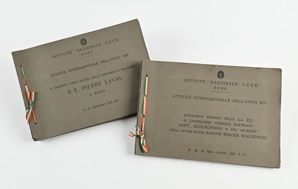 2 Album fotografici dell'Istituto Nazionale Luce di Roma. Attività Internazionale dell'Anno XIII: Soggiorno romano delle LL.EE. Il Cancelliere Federale Austriaco Schuschnigg e del Ministro degli Affari Esteri Berger Waldenegg; Il Ministro degli Esteri della Repubblica Francese Pierre Laval a Roma