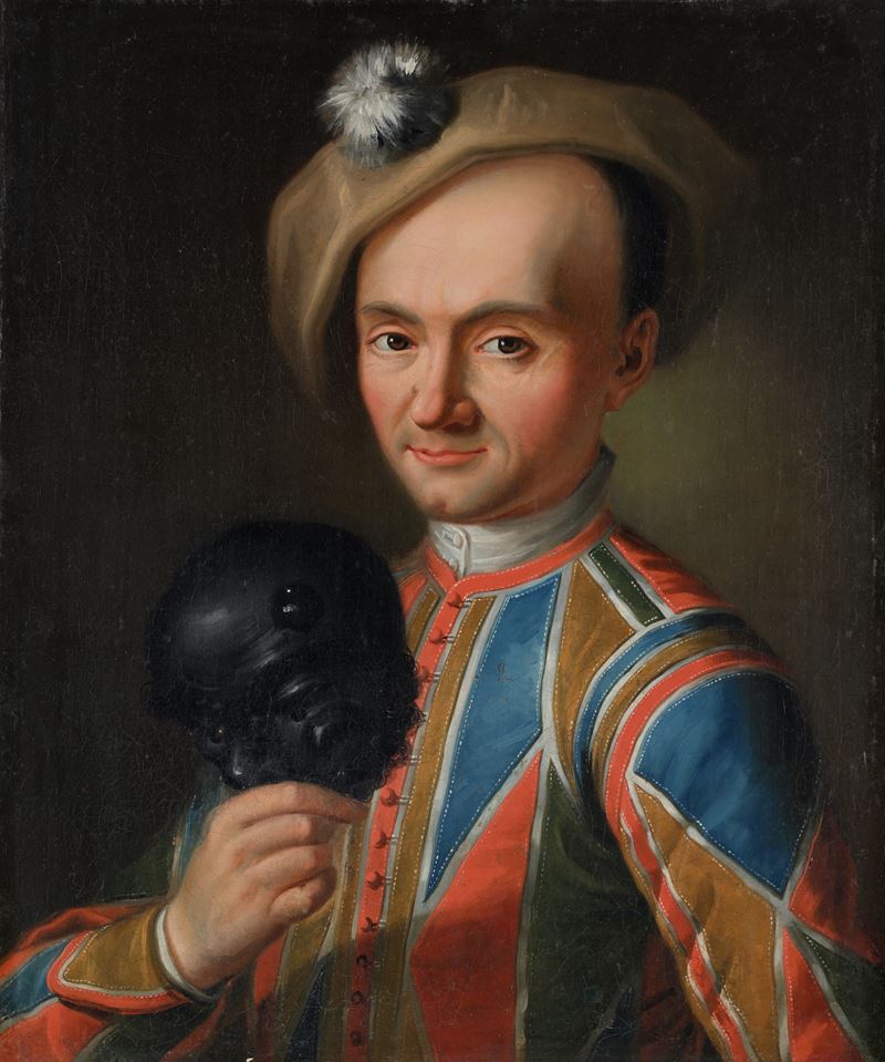 Scuola Fiorentina del XVIII Secolo - Ritratto di gentiluomo nei panni di Arlecchino, olio su tela...