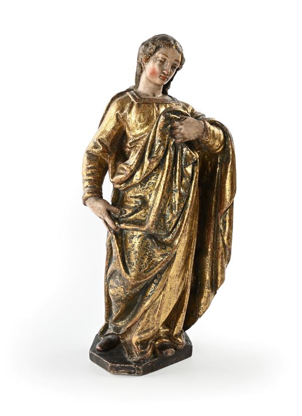 Scultura in legno policromo e decorato a "estofado de oro", Spagna, XVII secolo
