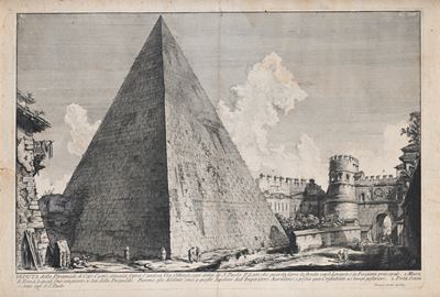 Veduta della Piramide di Caio Cestio, acquaforte