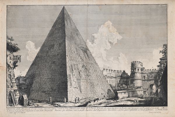 Giovanni Battista Piranesi - Veduta della Piramide di Caio Cestio situata sopra l'antica via Ostiense, oggi detta di S. Paolo ...