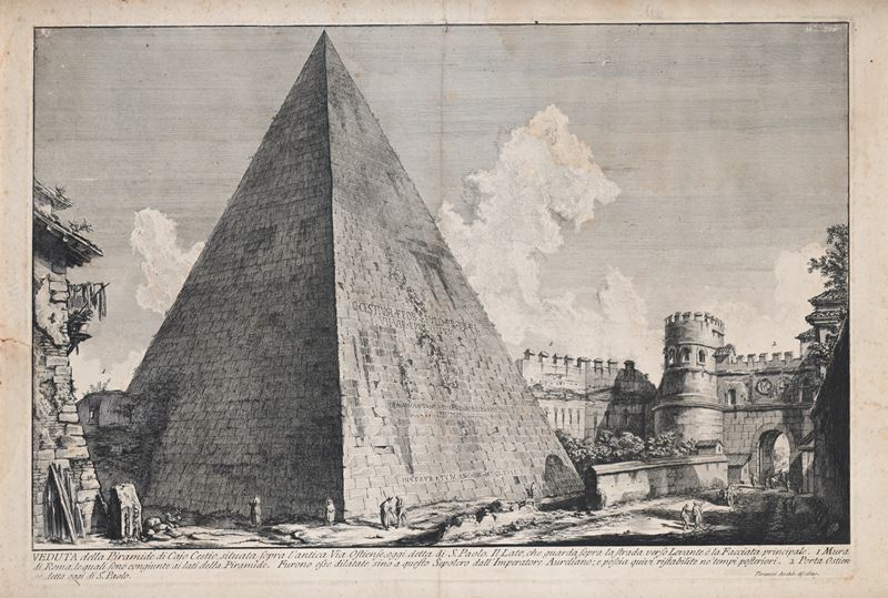 Giovanni Battista Piranesi - Veduta della Piramide di Caio Cestio, acquaforte