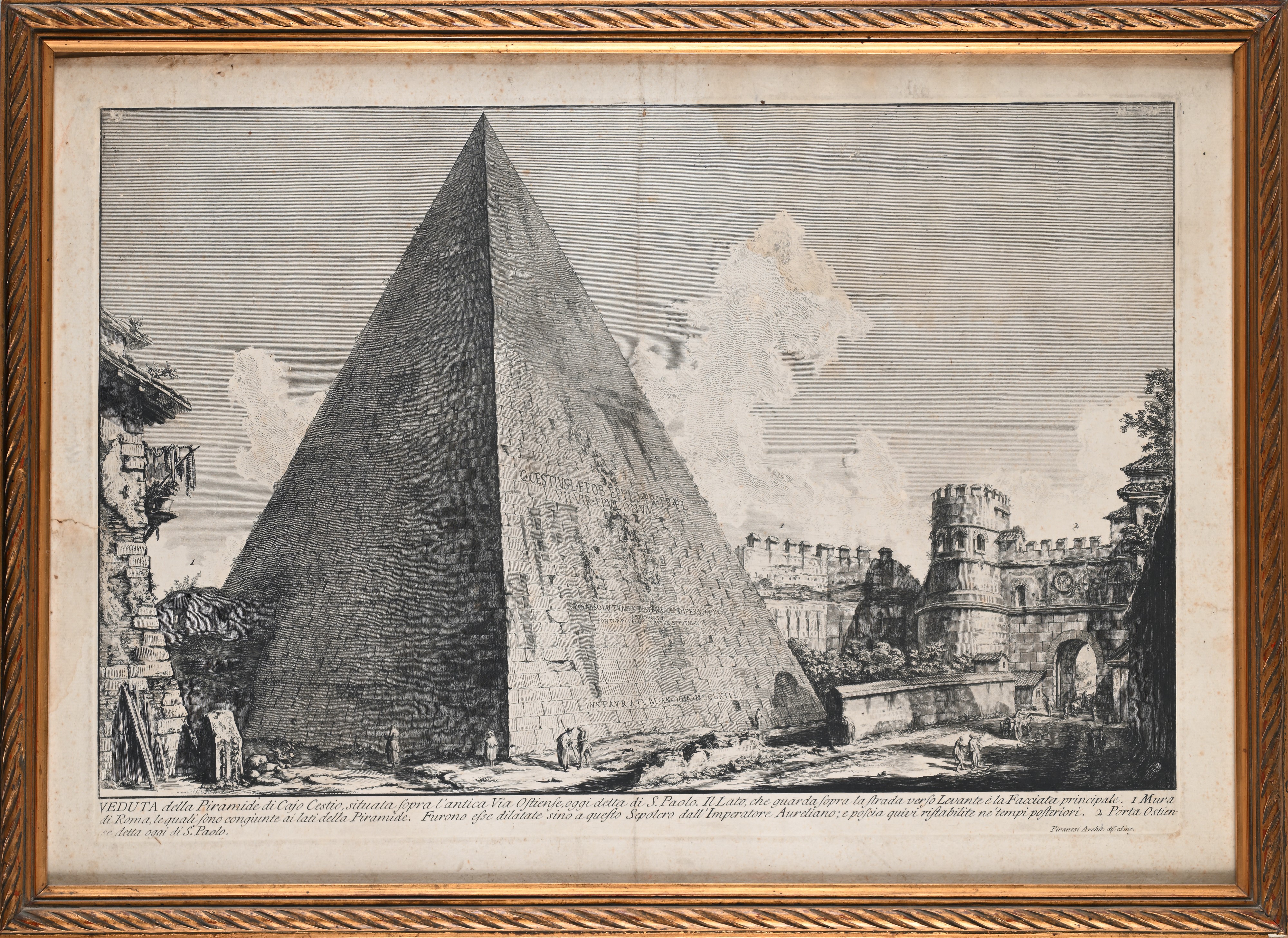 Giovanni Battista Piranesi - Veduta della Piramide di Caio Cestio, acquaforte