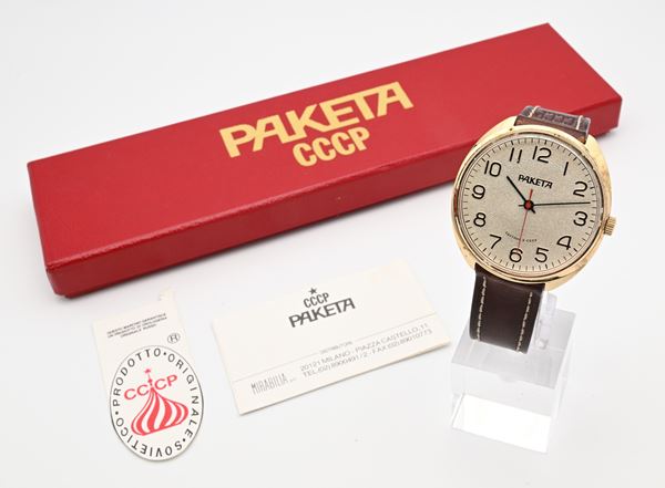 Raketa 2609 - Orologio da polso a carica meccanica da uomo in metallo dorato con fondello in acciaio