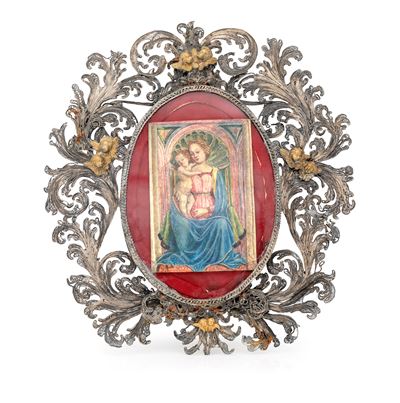 Domenico di Bartolomeo o Veneziano, Cornice ovale in filigrana d’argento con Madonna col Bambino