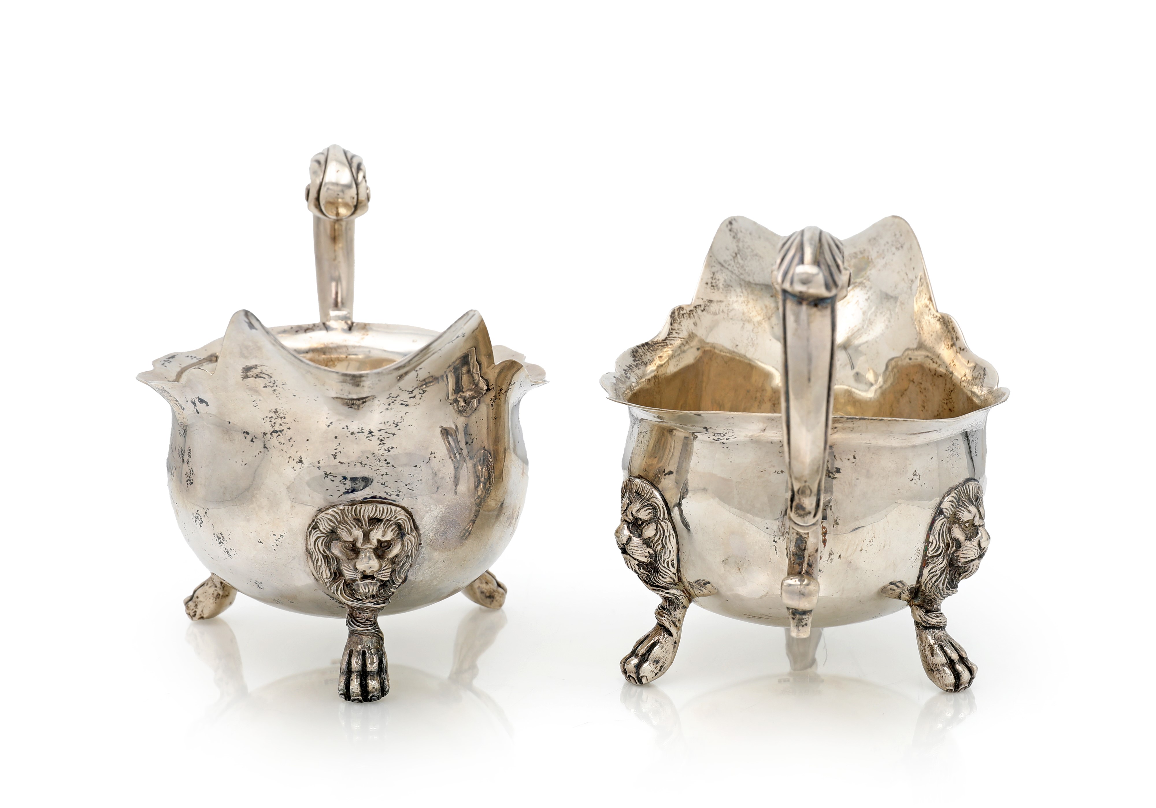 Bert & Co., Salsiere a navicella (coppia), Londra 1911, argento