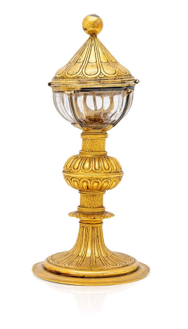 Piccolo ostensorio in rame dorato, XVIII secolo