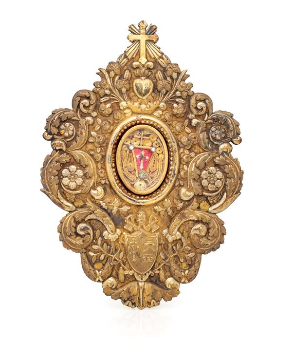 Placca reliquiario in argento dorato, Roma, Stato Pontificio, prima metà del XIX secolo