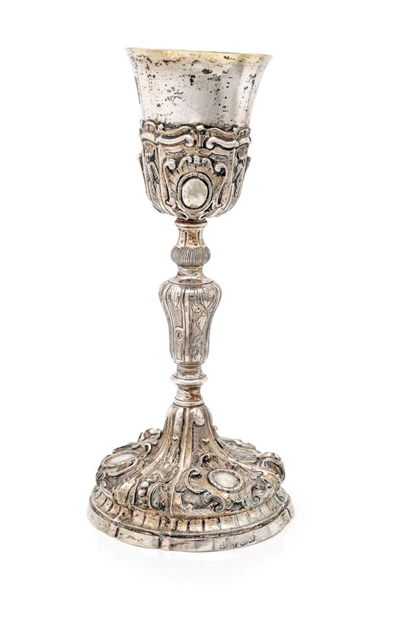 Calice liturgico in argento con cartigli, Napoli, XVIII secolo
