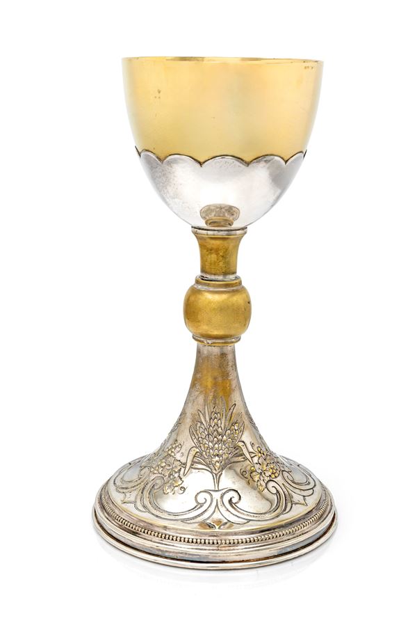 Calice liturgico in rame argentato e ottone, Laboratorio Arte Sacra Politi, Milano, XX secolo 