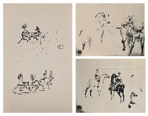 Tre studi di cavalli e cavalieri
