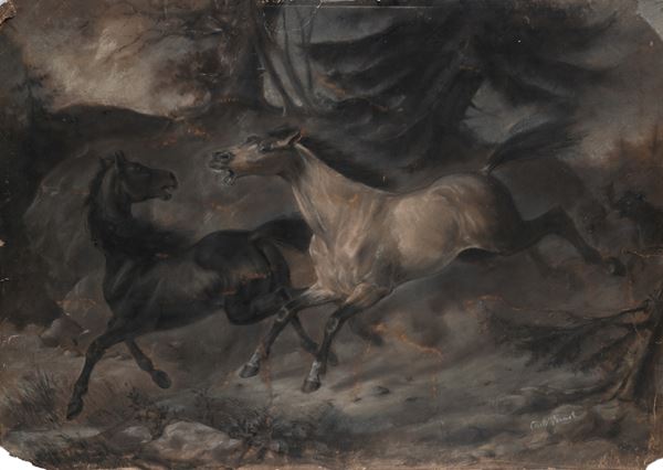 Carle Vernet : Studio di cavalli  - Pastelli su carta - Asta Works on paper - dal XVI al XIX secolo - Casa d'Aste Arcadia