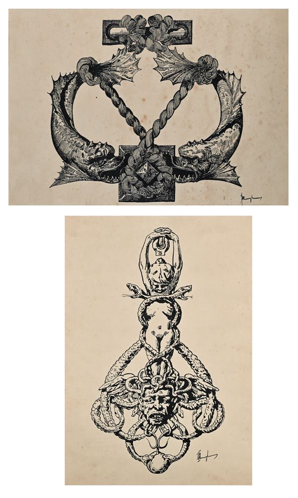 Coppia di studi per batacchi in bronzo