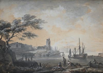 Veduta di porto, acquerello su carta
