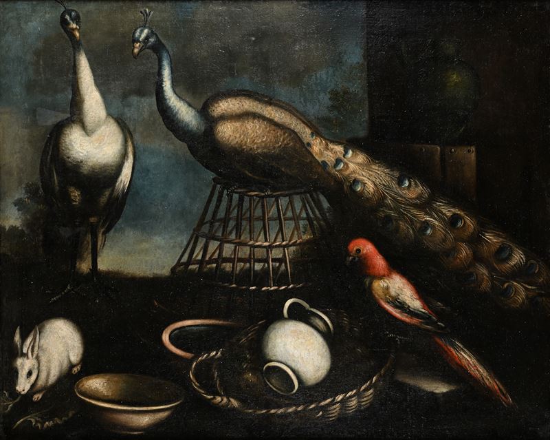 Natura Morta con due pavoni