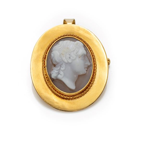 Pendente - spilla in oro e cammeo