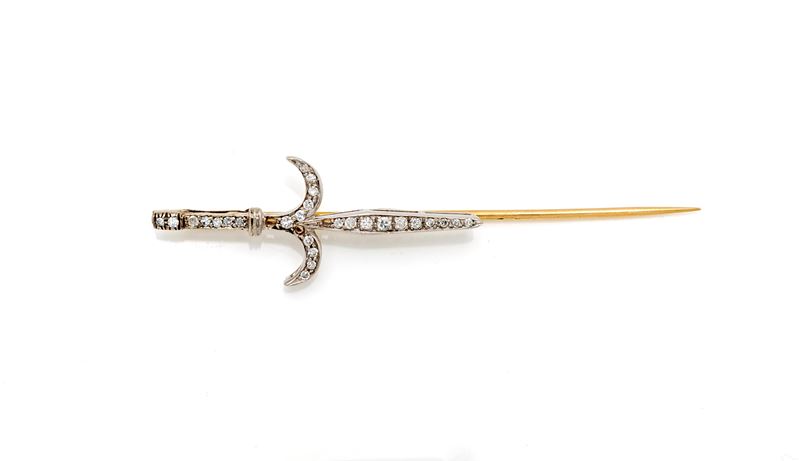 Spilla in oro bianco e giallo 750/000 con diamanti