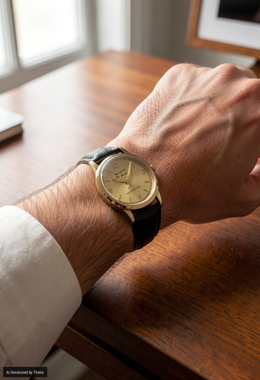 Bulova, Orologio da polso con quadrante dorato e movimento automatico (1966)