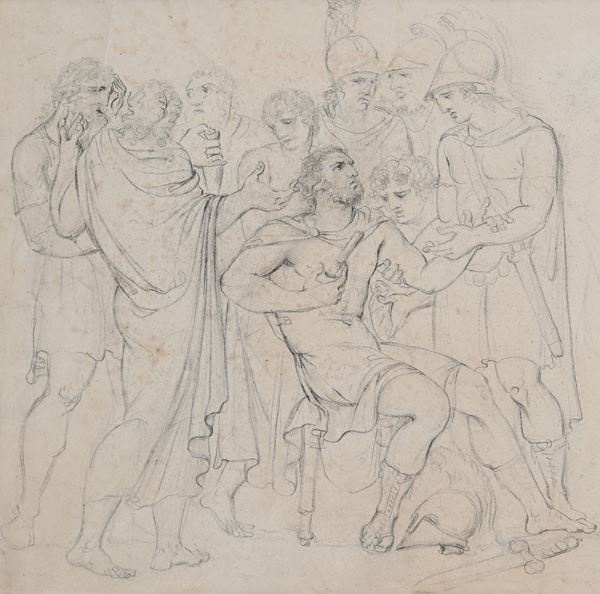 Scuola neoclassica italiana : Minerva ed Ercole  - pietra nera su carta - Auction Works on Paper - from the 16th to the 19th century - Casa d'Aste Arcadia