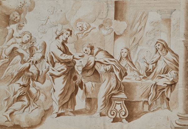Scuola fiorentina del XVIII secolo - San Pietro d'Alcantara riceve il cibo da Gesù alla presenza di Santa Teresa d'Avila e Maria Diaz
