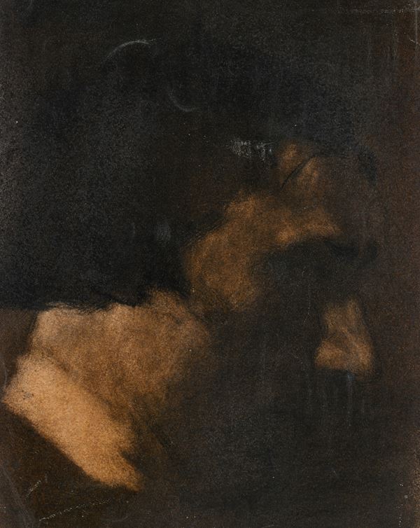 Scuola Italiana fine del XIX inizi del XX secolo : Studio di volto virile  - Carboncini su carta - Asta Works on paper - dal XVI al XIX secolo - Casa d'Aste Arcadia